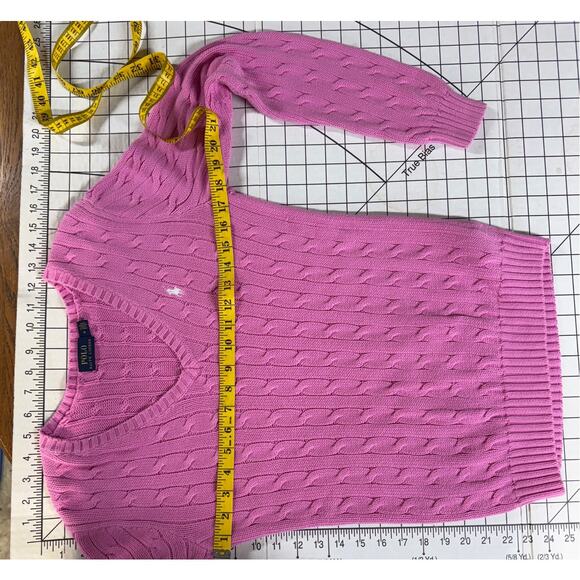 Polo Ralph Lauren Pink V Neck Cable Knit Sweater Women Medium - Picture 9 of 9